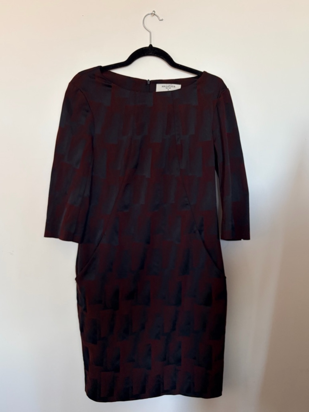MM Lafleur Black and Burgundy Long Sleeve Sheath Dress - 10
